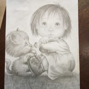 Taulu Lyijykynä piiros kissa ja lapsi