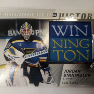 2021-2022 Upper Deck SP Game Used Embroidered In History Jordan Binnington