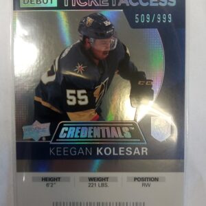 2021-2022 Upper Deck Credentials Debut Ticket Access Keegan Kolesar /999