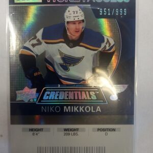 2021-2022 Upper Deck Credentials Debut Ticket Access Niko Mikkola /999