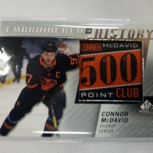 2021-2022 Upper Deck embroided in history Connor McDavid jersey 500 point club