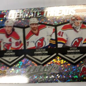 2023-24 UD mvp Aternate Threads Jack Hughes, Dougie Hamilton, Vitek Vanek