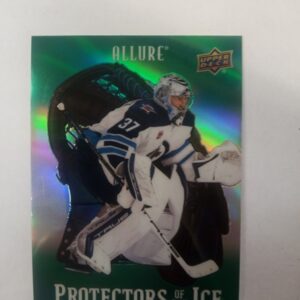 2024-25 UD Allure Connor Hellebuyck protectors of the ice green